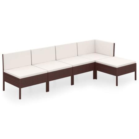 Vidaxl Loungegrupp För Trädgården Med Dynor 5 Delar Konstrotting Brun