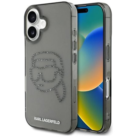 Karl Lagerfeld IML Rhinestones Karl Head Case for iPhone 16 Svart