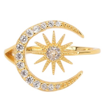 925 Sølvring Kvinner Jenter Utsøkt Mote Stil Stjerne Måne Diamant Ring Smykker Tilbehør