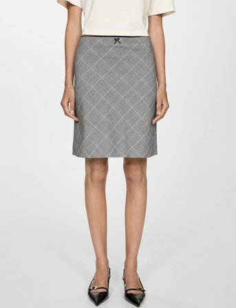 Mango Check Skirt With Decorative Bow - Grey - 40