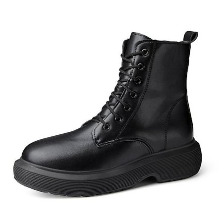 Martin boot för kvinnor korta stövlar med snörning Chunky lågklackat mid-vad stövlar 2K1120