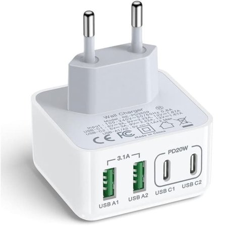 {NT}USB-C Laddare, USB Strömadapter - 40W - 4 Portar (Dubbla USB-C Portar + Dubbla USB-A Portar) - Snabbladdare för Telefon, iPad, Samsung Galaxy{f2}