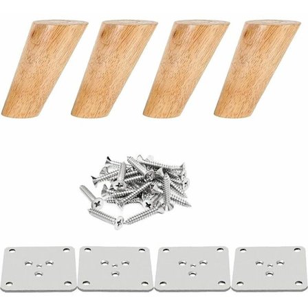 10cm Trebord Ben i Sett med 4 Koniske Skråstilte Massivtre Møbelben med Monteringsplater og Skruer for Sofa Seng Skap Sofa Stol (Tilt)