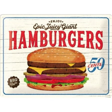 Metallskylt 30Ã—40 cm Hamburgers 50 cents