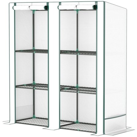 Drivhus med pent tag, dobbeltdør, hylder, vintertæt foliedrivhus af stål, drivhus til altan, have, tomathus 144 x 48 x 152 cm, tomatdrivhus til tomate