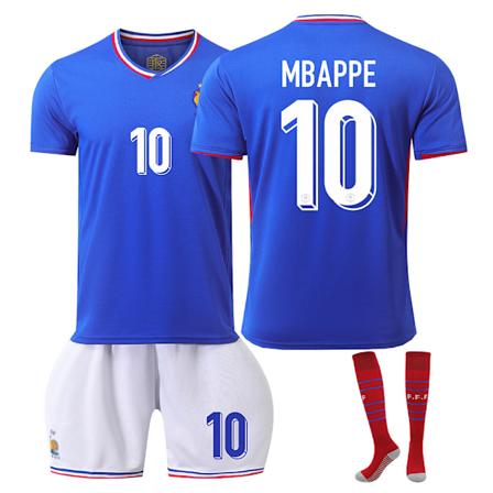 2024 UEFA EM 2024 Frankrig Hjemme Fodboldtrøje Sæt Med Strømper NO.10 MBAPPE NO.10 MBAPPE 20
