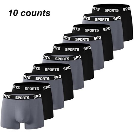 10 par herreundertøj, herreboksershorts, sporty model, åndbare, høj elasticitet, sort + mørkegrå, størrelse S