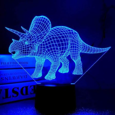 Fullosun Dinosaurie Bordslampa LED Nattljus 3D Illusion Triceratops