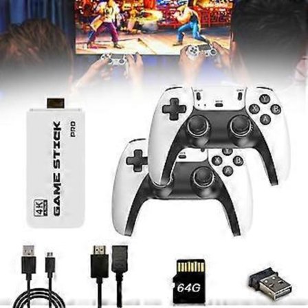 M15 Retro Game Stick, 4K HDMI Output & Trådløs Spilcontroller, Plug and Play Videospilkonsol med 20000+ Spil, Arkadespilkonsol