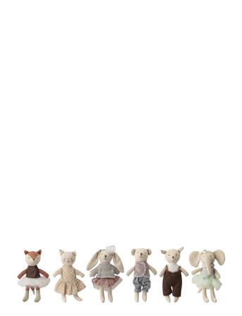 Animal Friends Soft Toy, Multi Farvet, Bomuld Sæt Of 6 Toys Soft Toys Stuffed Animals Guld Bloomingville