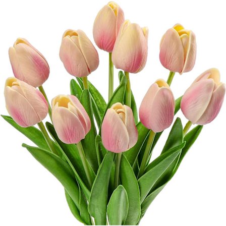 10 stk kunstige tulipaner realistiske falske blomster (rosa), ekte berøring falske blomster dekorative latex kunstige tulipaner for hjemmedekor 