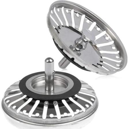 2 stk vaskefilter/vaskepropp vaskhullfilter kjøkken/baderomfilter 84mm diameter med kuletupp, rustfritt stål