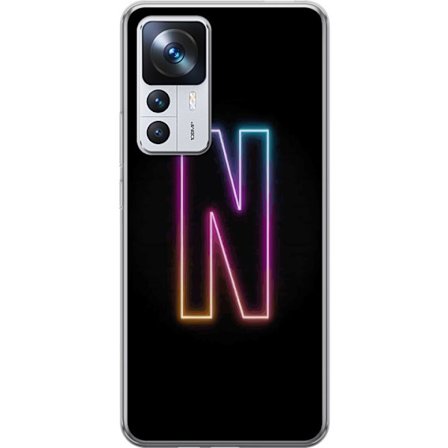 Kompatibelt Mobilskal till Xiaomi Xiaomi 12T Minimalistisk neonbokstav N i färgskiftande ljus mot svart bakgrund