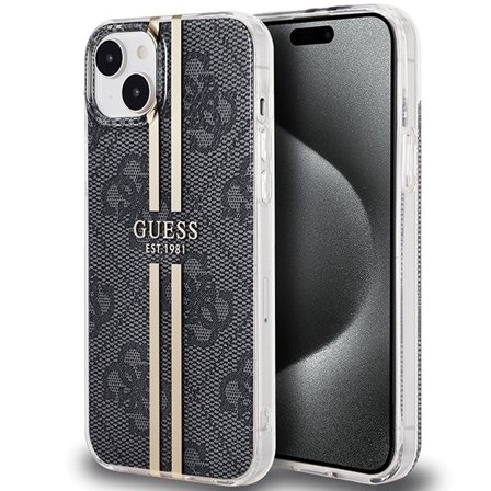 Guess IML 4G Gold Stripe-etui for iPhone 15 Plus / 14 Plus - svart