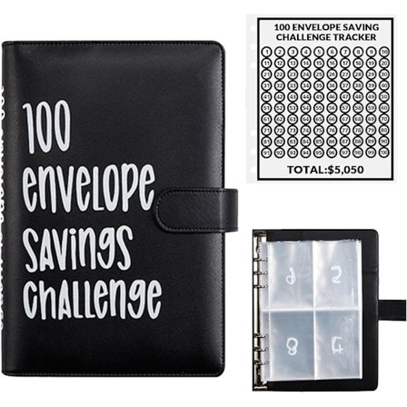100 Kuvert Pengebesparende Udfordring, 100 Kuvert Udfordring Mappe, en nem og sjov måde at spare penge på, bogbindingsclips, kontantkuverter.