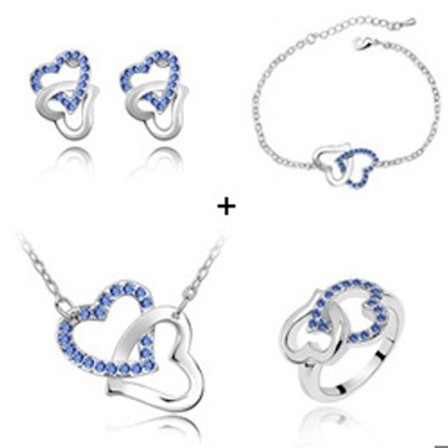 Smyckesset - TD - Hjärta Med Urtag - Silverfärgad - Strass - Dam