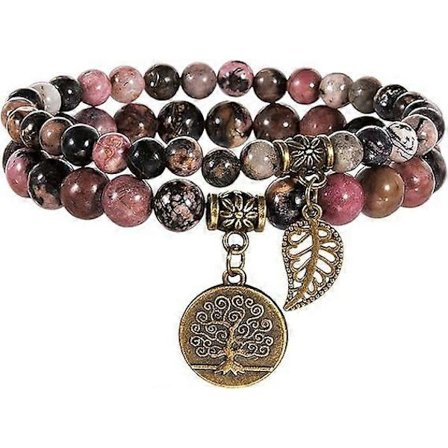 Chakraarmbånd til kvinder - Mors dags-gaver Krystaller Kvinder Naturlige ædelsten Yoga Reiki Armring (Rød Rhodonit)