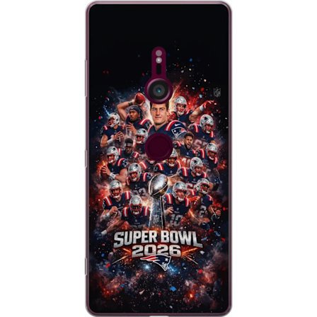 Kompatibelt Mobildeksel til Sony Xperia XZ3 Super Bowl 2026 plakat med New England Patriots og NFL-trofe i eksplosiv sportsdesign