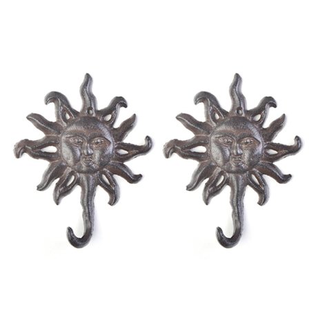 2 stk (Helios) Vintage Veggkroker i Støpejern, Antikk Finish Metall