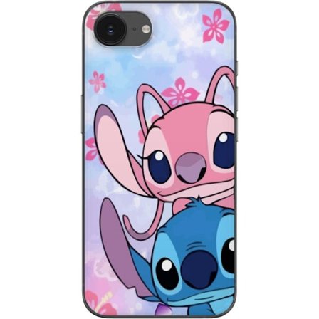 Kompatibelt Mobildeksel til Apple iPhone 16e Stitch og Angel i pastell med romantiske rosa og blå toner og en myk Disney-følelse som fanger deres sj