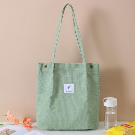 Korduroy Tote Bag för Kvinnor Flickor Stor Återanvändbar Bärväska med Innerficka -Grön