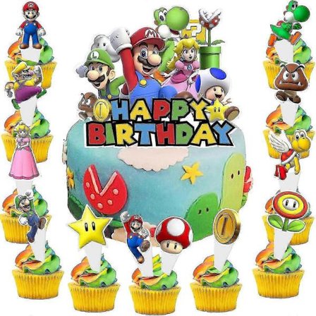 Mario Kaketoppsett for Barnebursdagsdekorasjoner