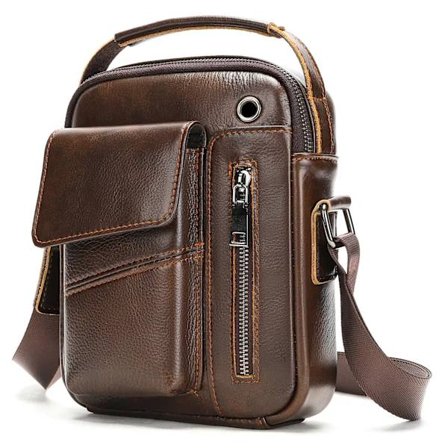 HA~Trendy skuldervesker for menn, fritid, ekte lær, budveske