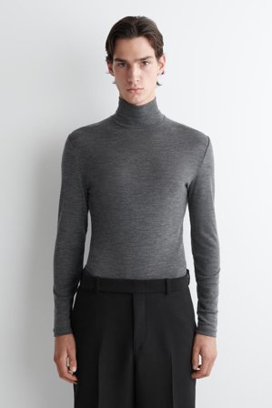 COS Men's Slim Wool Jersey Roll Neck Top in Grey