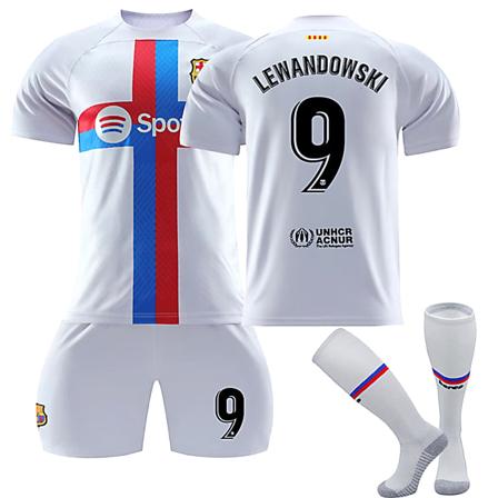 22/23 Ny sesong Borte(2) FC Barcelona LEWANDOWSKI Nr 9 Barn Jersey-pakke Barn-16