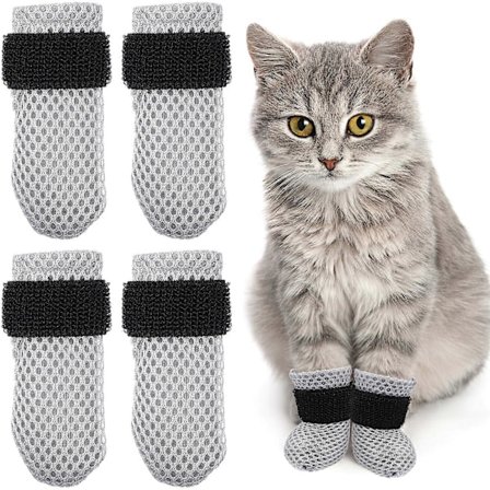 4 stk. Kattefotbeskyttere, potebeskyttelse for kattunger, støvler, sokker, anti-ripe fotmansjetter for rengjøring, barbering, sjekk og behandling