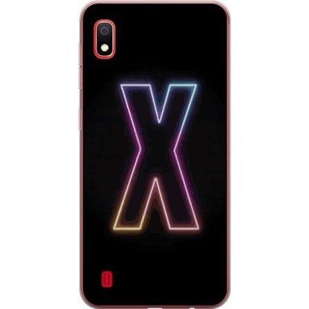 Kompatibelt Mobilskal till Samsung Samsung Galaxy A10 Neonbokstav X i starka färgskiftningar mot svart bakgrund, kraftfull typografisk design med tyd