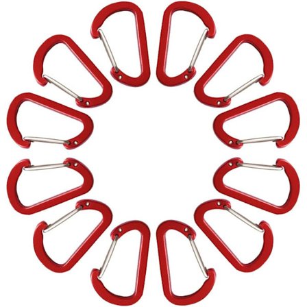 12-pack, minikarbinhakar - Ultratunna aluminiumkrokar lämpliga för hemmet, husbilen, camping, fiske, vandring, röda.