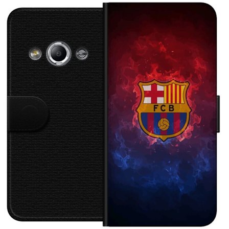 Kompatibelt Lommeboketui til Samsung Galaxy Xcover 3 FC Barcelonas klubbemblem i ild og røyk, dramatisk fotballillustrasjon for fans, sportsplakat og