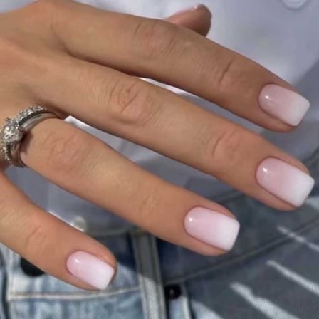 Korte Kunstige Negle Fransk Akryl Fuld Dækning Falske Negle