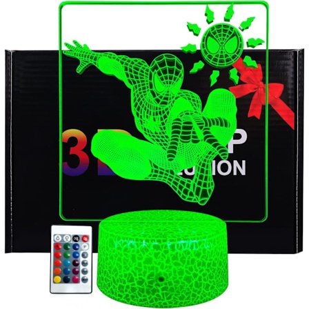 Spider Man Lampe for Barn 3D Spider Man Nattlys med Fjernkontroll