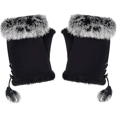 Damer Vinter Kunstig Pels Læder Halvfinger Handsker Mode Varme Fingerløse Vanter Fleeceforet Varmer Håndleds Handsker Touchscreen Tykkere Vanter Med 