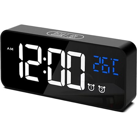 Digitalt vækkeur, LED digitalt vækkeur Digitalt vækkeur Temperatur/Snooze/2 alarmer/12/24 timer/USB-opladningsport/10 musik
