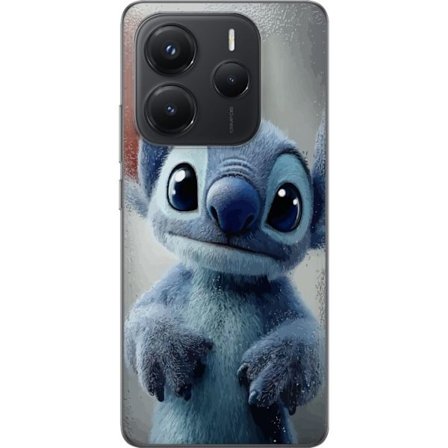 Xiaomi Redmi Note 14 5G Gjennomsiktig deksel Stitch mot vindu i regn realistisk søt blå karakter koselig regnfullt vindu sjarmerende myk kunst desig