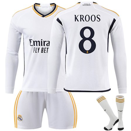 23-24 Real Madrid Hjemmefodboldtrøje Langærmet Sæt Børnefodboldtøj