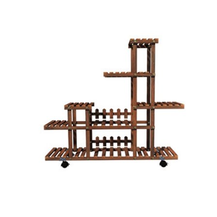 Træ Plante Stativ Flere Lag Blomsterhylder Stativ til Stue Balkon Terrasse Have Gårdsplads og Hjul