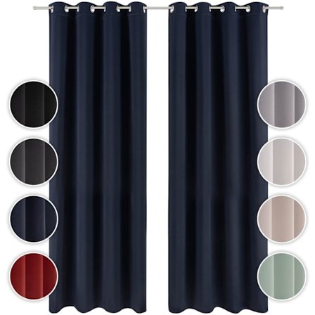 Sæt med 2 mørklægningsgardiner - Uigennemsigtige gardiner med øjer