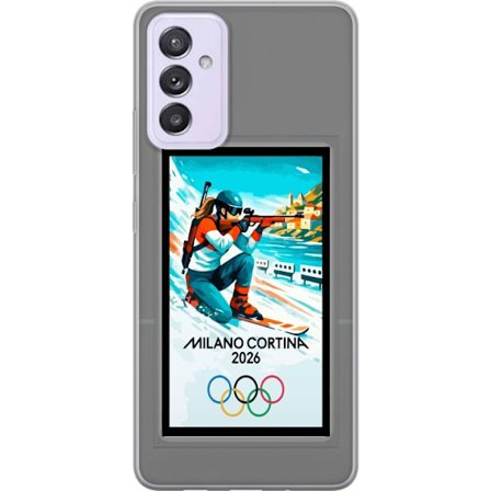 Kompatibelt Mobildeksel til Samsung Galaxy A82 5G Retroplakat Cortina Milano 2026 med fjell, vintersportsutøvere, italienske trikolor, Milano-katedral
