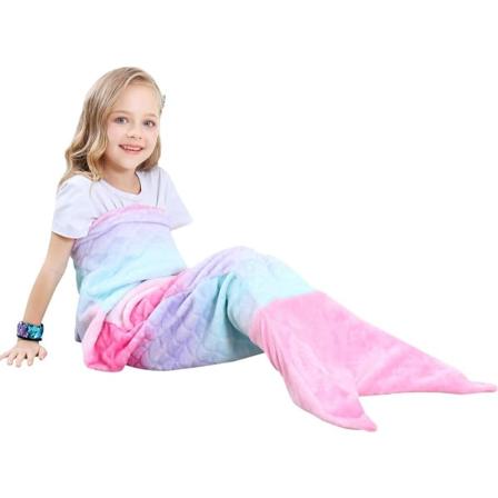 Sjöjungfrufilt för barn Flickor Fin Snuggle Filt Glittrande