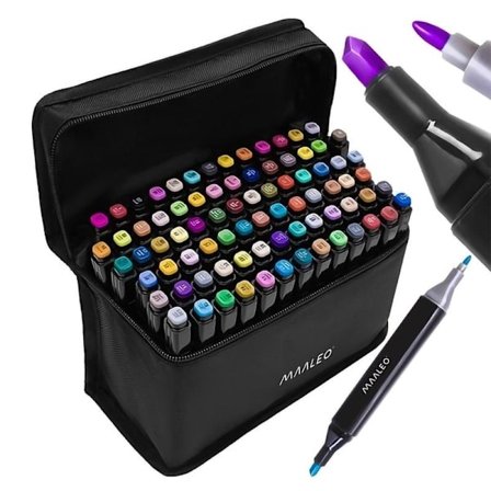 80-pak - Tusser med etui, farveblyanter, dobbeltsidede penne, multicolor