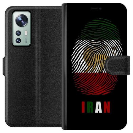 Kompatibel Tegnebogsetui til Xiaomi 12 Fingeraftryksformat som Irans flag med løvemotiv på sort dramatisk baggrund