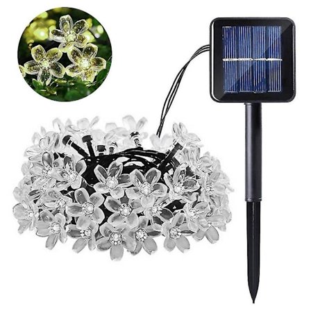 7m Ip65 Vattentät Sakura Fairy Solcells 50leds Slingor Ljus Trädgårdsfest Dekor