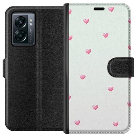 Kompatibel Tegnebogsetui til OnePlus OnePlus Nord N300 Minimalistisk mønster med lyserøde hjerter på en lysegrå baggrund, sødt og enkelt design t