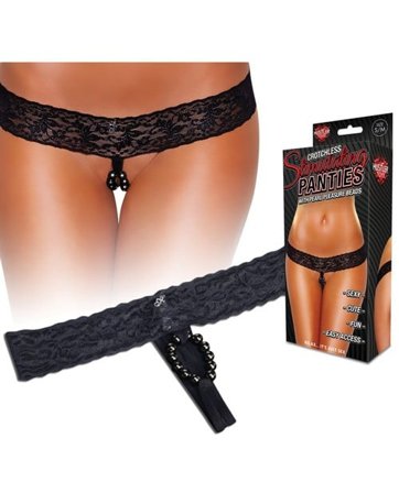 HUSTLER PANTIE THONG PEARL PLEASURE BEADS - BLACK - Vuxen: Lingerie & undertøy