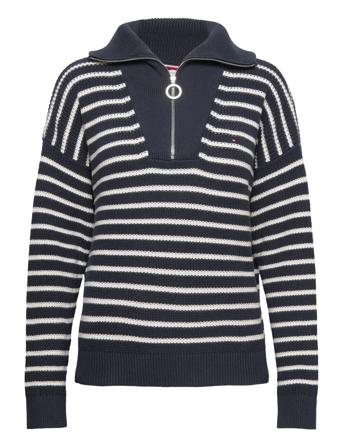 Hayana Stripe Zip-Up Sweater Turtleneck Rullekravetrøje Navy Tommy Hilfiger