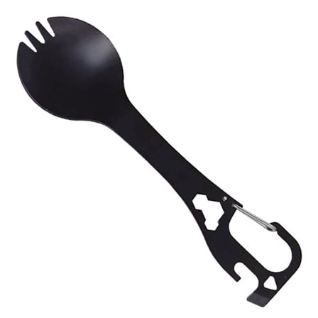 5-in-1 ruostumattomasta teräksestä valmistettu Spork-retkeilyruokailuväline lusikalla haarukalla pullonavaajalla